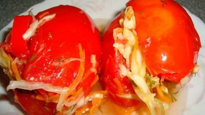 Квашеные помидоры с капустой внутри
